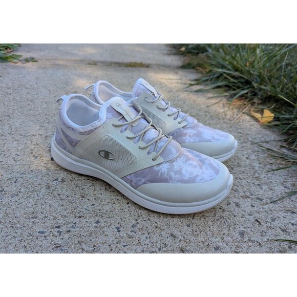Champion Floral Memory Foam Pull On Sneakers Womens US 8.5 Comfort Casual White - Picture 1 of 11